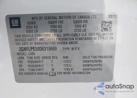 2013 Chevrolet Equinox 2Lt from USA, damaged, VIN 2GNFLPE30D6319660